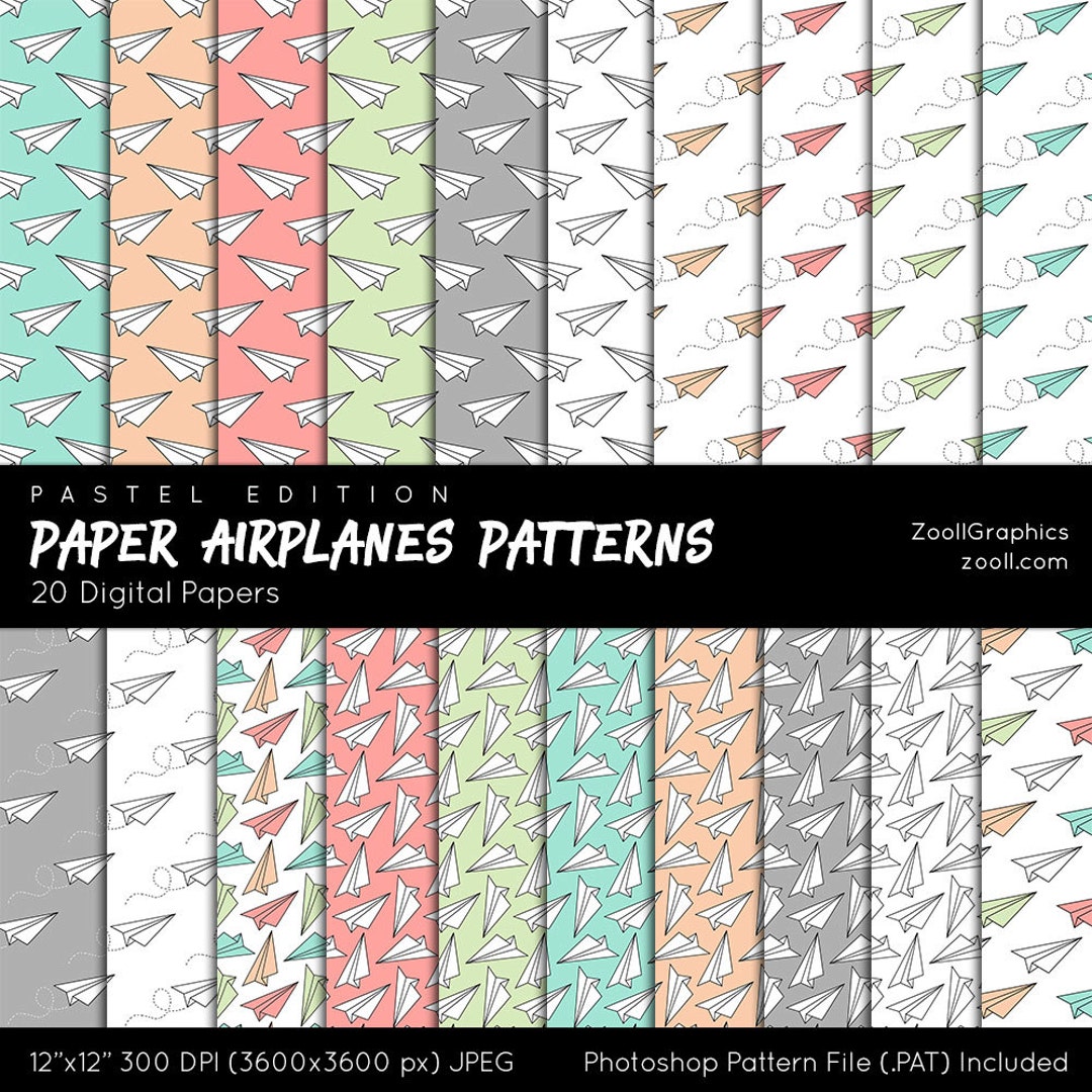 Paper Airplanes Patterns Pastel, 20 Digital Papers 12x12, Pattern File