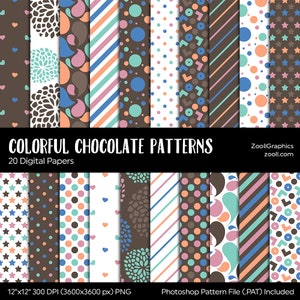 Modelli di cioccolato colorati, 20 carte digitali 12x12, senza soluzione di continuità, inviti di sfondo per baby shower, uso commerciale, DOWNLOAD ISTANTANEO