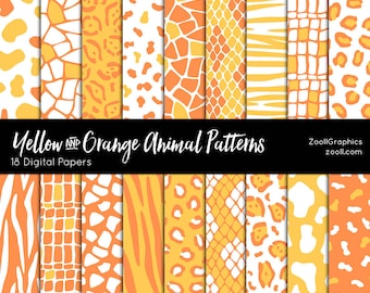 Yellow & Orange Animals Patterns, 18 Digital Papers (12“x12“), Photoshop Pattern File PAT Included Seamless Commercial Use, INSTANT DOWNLOAD