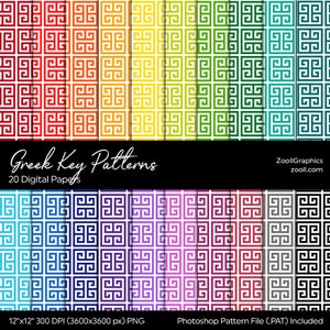 Greek Key Patterns, 20 Digital Papers 12“x12“, PAT File Included, Rainbow Scrapbook Paper, Seamless Paper, Commercial Use, INSTANT DOWNLOAD