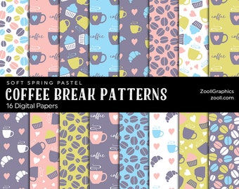 Coffee Break Patterns - Soft Spring Pastel, 16 Digital Papers 12x12, Pattern File PAT Included, Seamless, Commercial Use, INSTANT DOWNLOAD