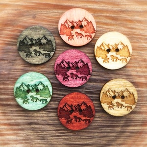 Horse buttons, wood buttons, western buttons, birch wood buttons, horse lover gift