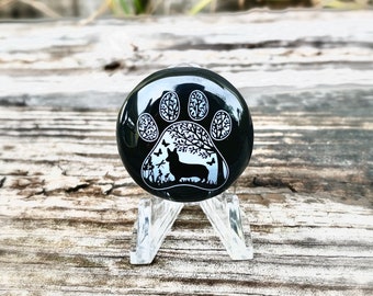 Dog cabochon, Corgi jewelry, dog jewelry, dog pendant, onyx cabochon, engraved cabochon, wire wrapping, corgi gift
