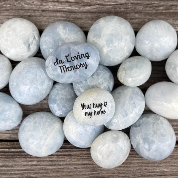 Personalized laser engraved stones, custom love sayings, gift for couples, message rocks, birthday gift, personalized messages, celestite