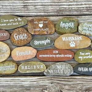 Engraved rocks, word stones, personalized custom engraved river rocks, pet memorial stones