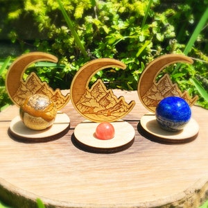 Moon wood sphere holder, sphere stand, sphere display stand, wood sphere holder, wood sphere stand, moon sphere stand