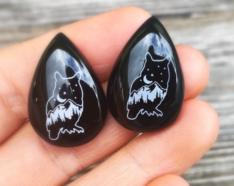 Owl cabochons, owl jewelry, owl pendants, celestial cabochon, celestial jewelry, onyx cabochon, cabochon for wire wrapping