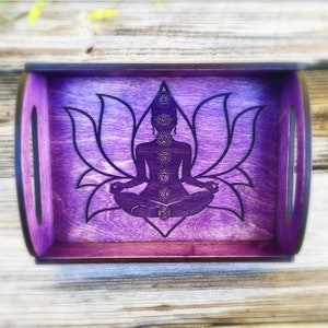 Lotus chakra rustic tray, crystal tray, crystal display tray, crystal holder, altar decoration, chakra tray, yoga tray
