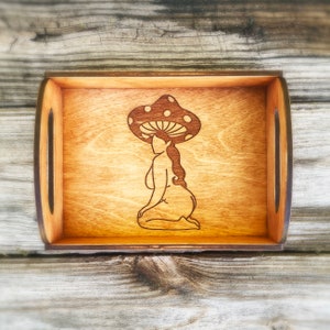 Mushroom tray, mushroom decor, crystal tray, altar decoration, wood tray