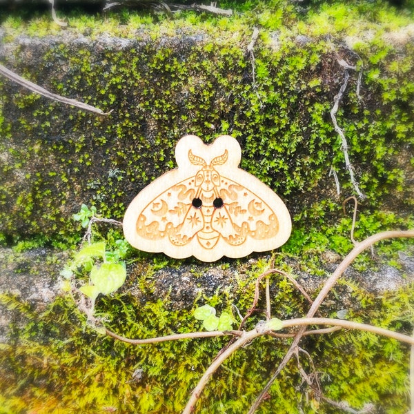 Celestial moth wood button, witchy button, birch wood button, celestial button, sewing buttons