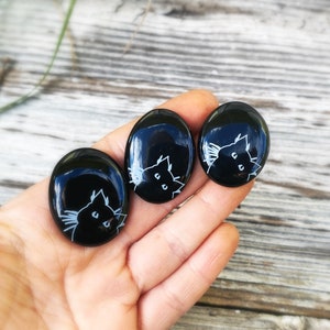 Cat cabochon, black cat cabochon, cat jewelry, cat pendant, onyx cabochon, engraved cabochon