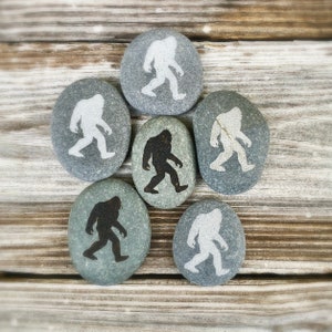 Bigfoot Sasquatch engraved river rock, garden decoration