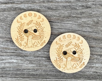 Mushroom moon phase wood buttons, bulk wood buttons, mushroom buttons, birch wood buttons, wholesale wood buttons, sewing buttons set of 4