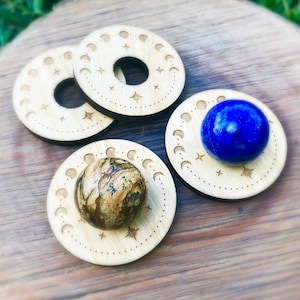 Wholesale bulk lot of 15 moon phase sphere holders, sphere display stands, moon phase sphere holder display stand, birch wood sphere holder