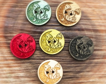 Mushroom moon wood buttons, bulk wood buttons, mushroom buttons, birch wood buttons, wholesale wood buttons, sewing buttons set of 4