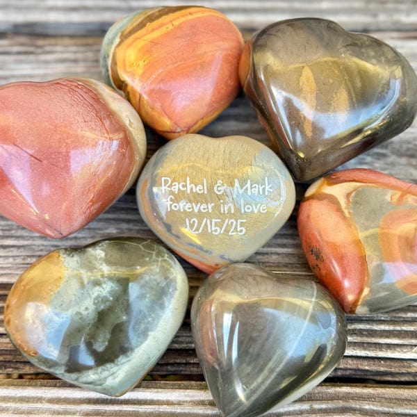 Custom engraved heart stones, personalized laser engraved stones, engraved rocks, pocket rocks, family rocks, polychrome jasper