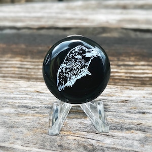 Raven cabochon, crow cabochon, raven jewelry, raven pendant, crow jewelry, crow pendant, onyx cabochon, engraved cabochon, wire wrapping