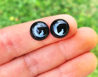 Black onyx cabochon for jewelry, cat on moon cabochon, laser engraved cabochon, wire wrapping