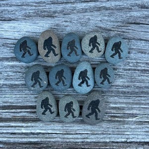 Bigfoot Sasquatch engraved mini river rock, garden decoration