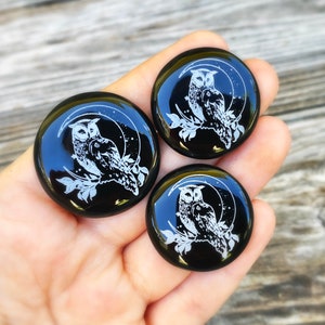 Uil cabochon, uil sieraden, uil hanger, maan hanger, maan cabochon, maan sieraden, onyx cabochon, draadwikkeling