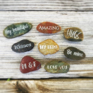 Personalized laser engraved river rocks, custom love sayings, gift for couples, message rocks, birthday gift, personalized messages