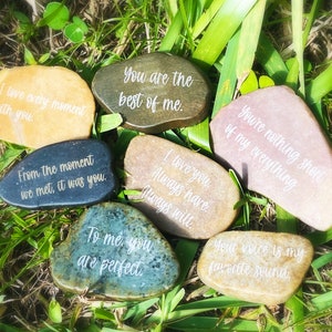 Personalized laser engraved river rocks, custom love sayings, gift for couples, message rocks, birthday gift, personalized messages