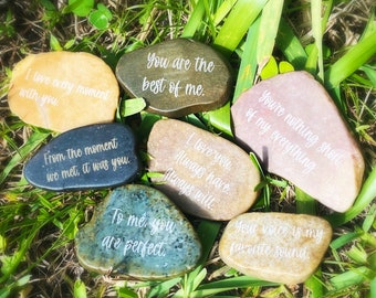 Personalized laser engraved river rocks, custom love sayings, gift for couples, message rocks, birthday gift, personalized messages