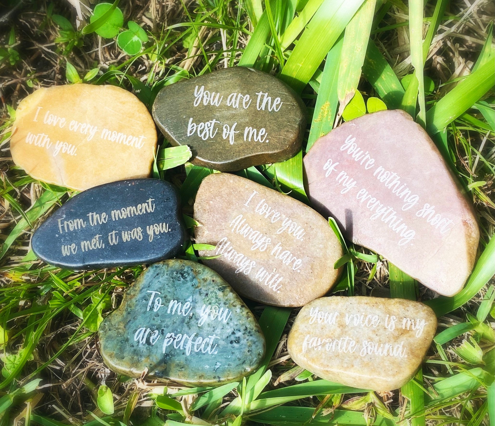 Personalized laser engraved river rocks, custom love sayings, gift for couples, message rocks, birthday gift, personalized messages