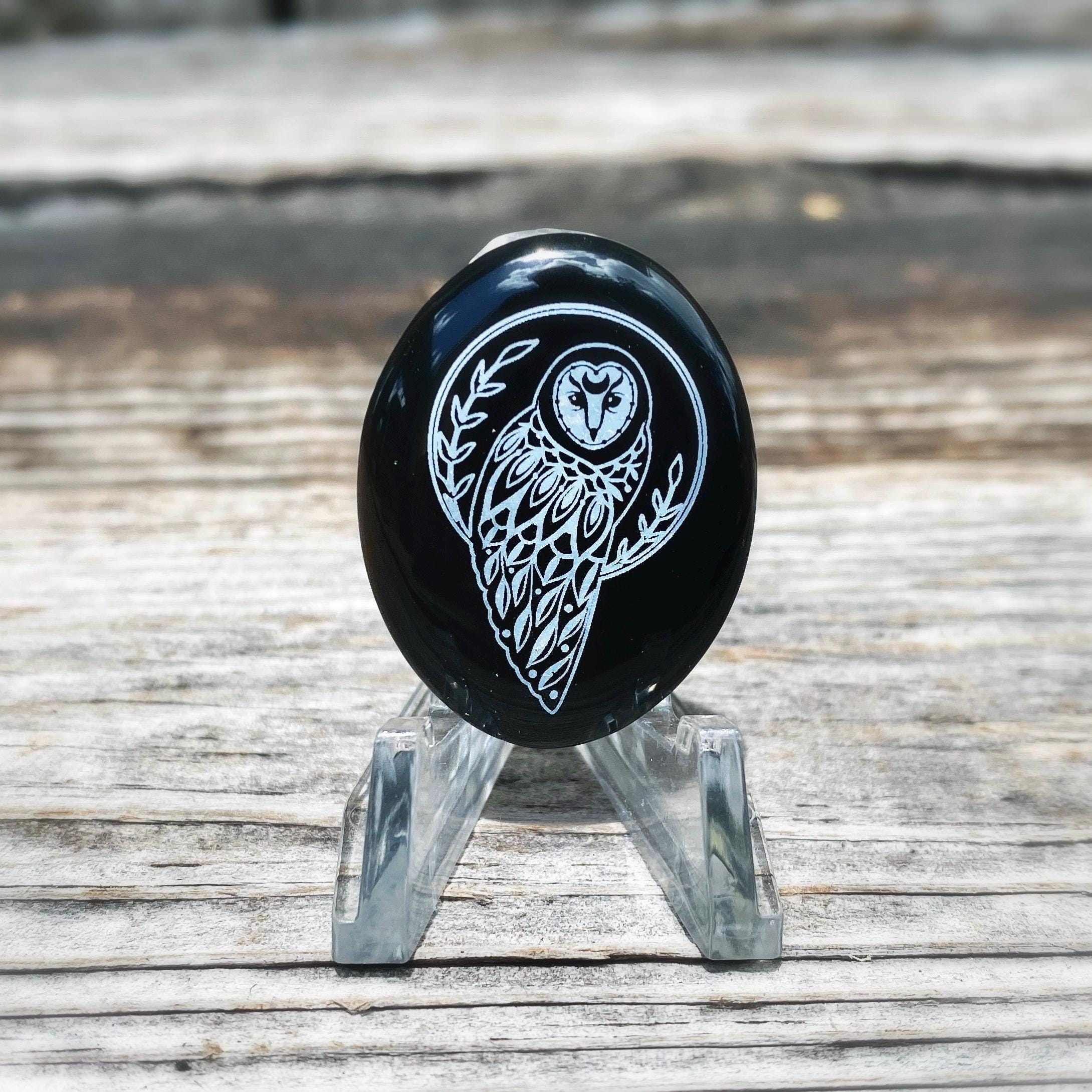 Black onyx cabochons for jewelry and wire wrapping, owl cabochons, engraved cabochons, engraved ston