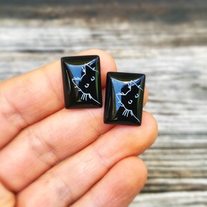 Black onyx cabochon for jewelry, cat cabochon, cat jewelry, laser engraved cabochon, wire wrapping