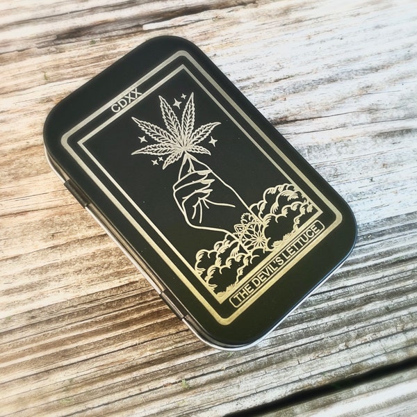 Black devil’s lettuce laser engraved tin box, tin box, organizational storage, weed storage, weed tin, notions box