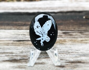 Owl cabochon, celestial cabochon, owl jewelry, owl pendant, celestial jewelry, celestial pendant, onyx cabochon, cabochon for wire wrapping