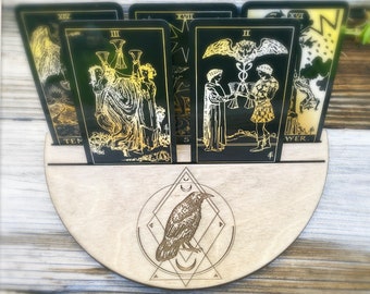 Supporto Per Carte Tarocchi In Legno A Forma Di Luna | Organizer Magnetico Per Tarocchi E Oracle | Dimensioni 13x11x5,7 Cm