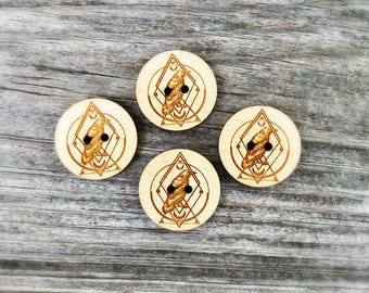 Raven crow celestial wood buttons, bulk wood buttons, witchy buttons, birch wood buttons, wholesale wood buttons, sewing buttons set of 4