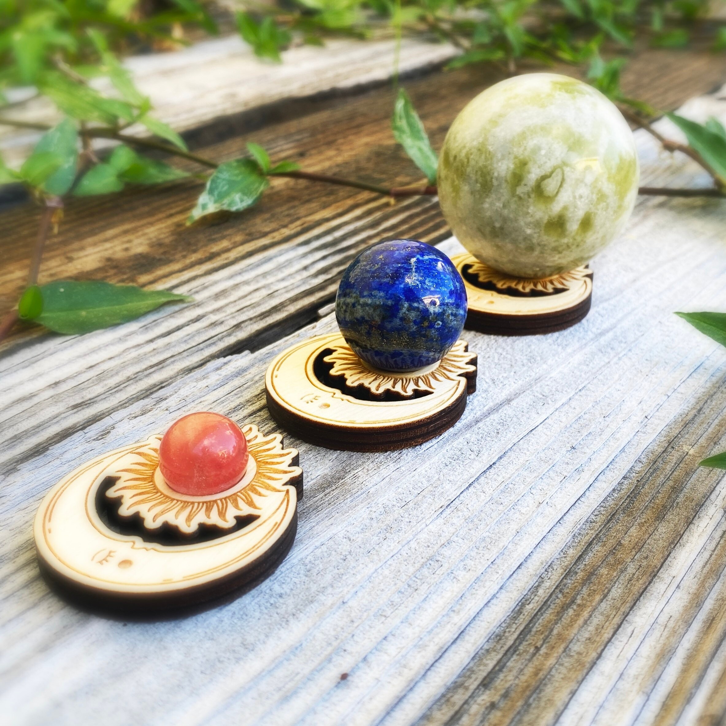 Mini Moon and Sun Sphere Stands, Sphere Stands, Birch Wood Sphere ...