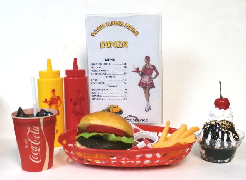 Fake food diner car hop cheeseburger meal /fries /60's Etsy