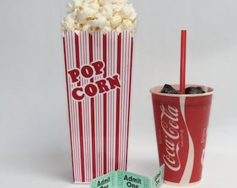 Fake Food movie night drive-in red and white striped popcorn set 