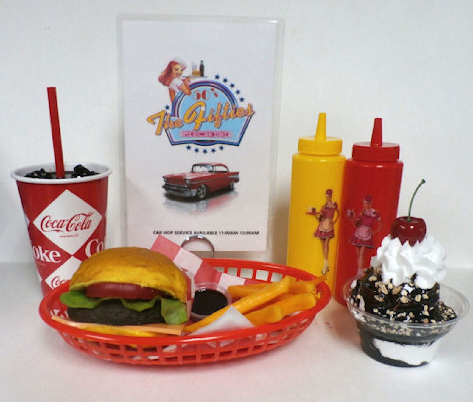 Fake food diner car hop cheeseburger meal /fries /16oz Etsy