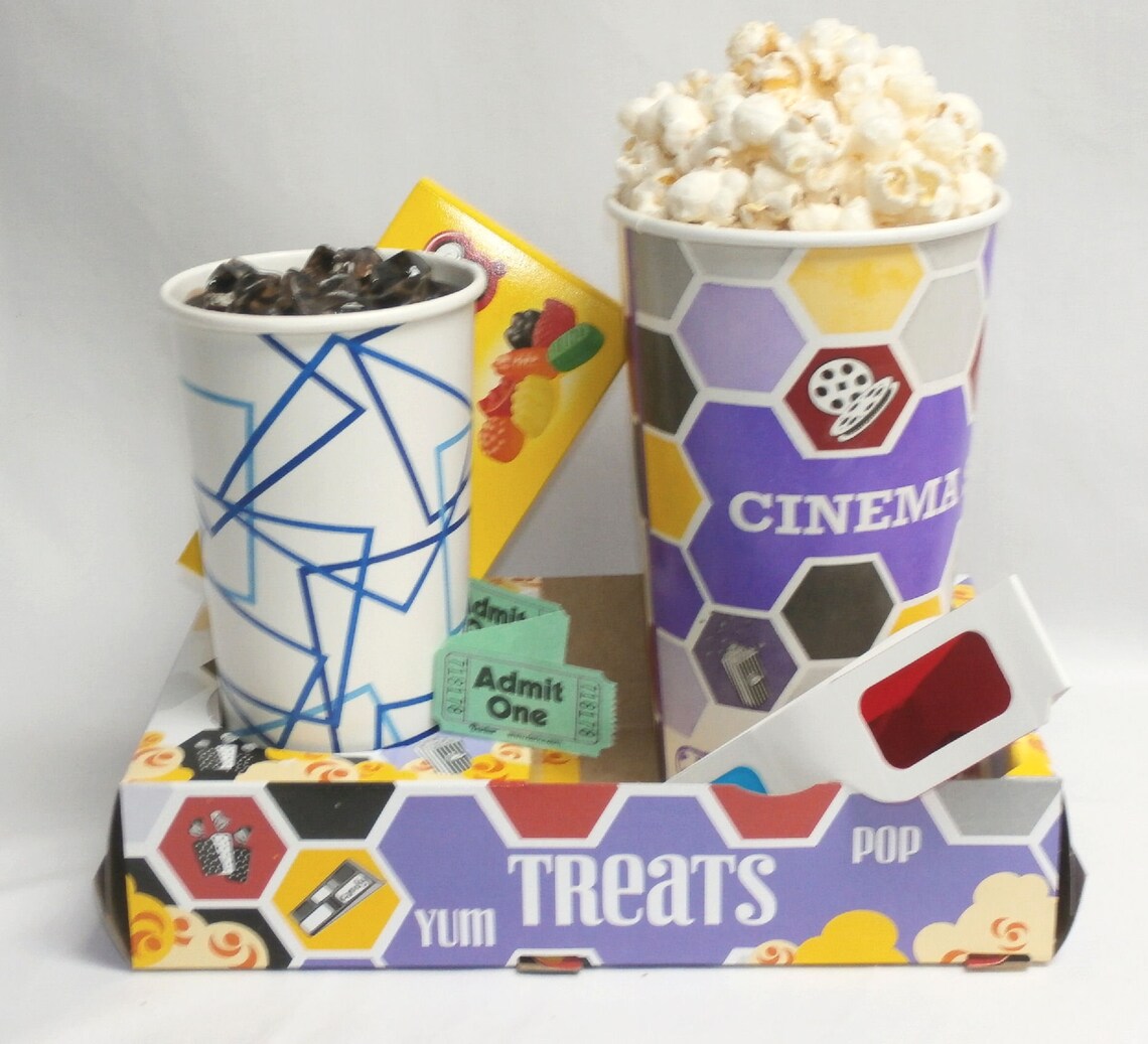Cinema treats snack tray W/popcorn & Choice of candy Etsy