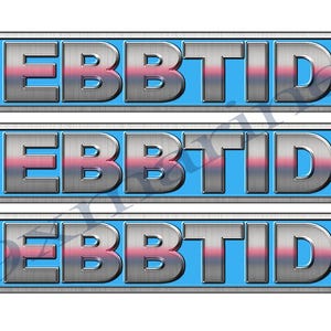 May include: Three rectangular stickers with the word "EBBTIDE" in a metallic, block-letter font. Each sticker has a blue background with a red and white logo of a bird in the upper left corner.