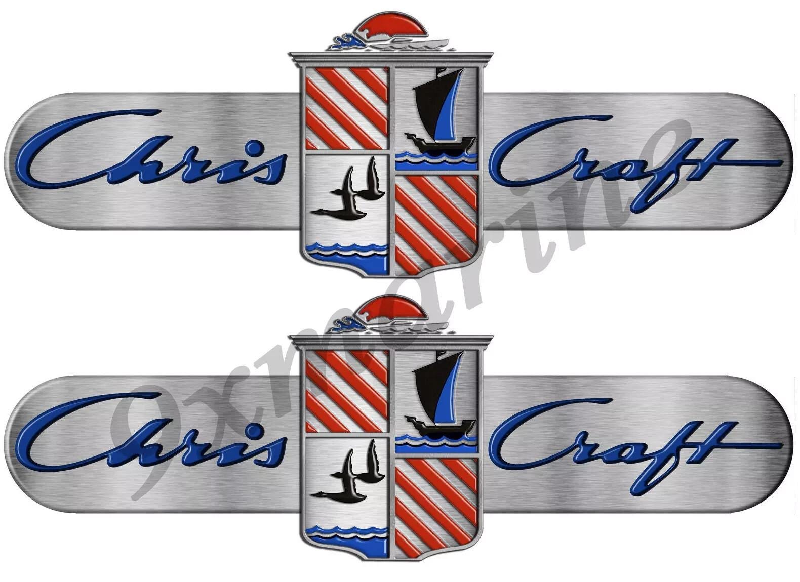 Chris Craft Brushed Metal Vinyl Decal, Boat Stickers (set of 2, 10