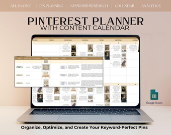 Pinterest Pin Planner GOOGLE SHEETS  | Auto-Populate Calendar, Keyword Research, Metrics Tracker, Tags & Pin Bank Tools for Business