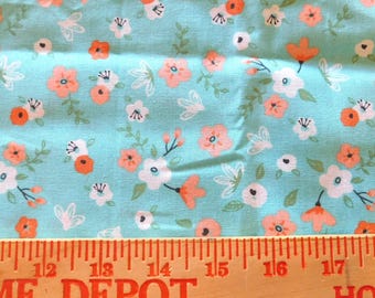 Destash- Over 3/4 Yard of Aqua Floral Print Cotton Fabric (G-336)