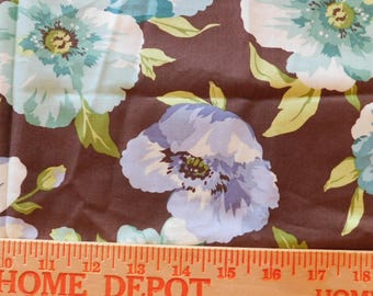 Destash- Brown, Blue and Turquoise Floral Cotton Fabric Remnant (G-314)