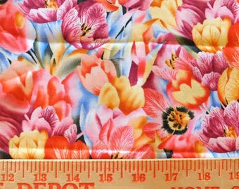 Destash- Over 1 Yard of Bright Colored Tulip and Pansy Print Cotton Fabric (G-315)