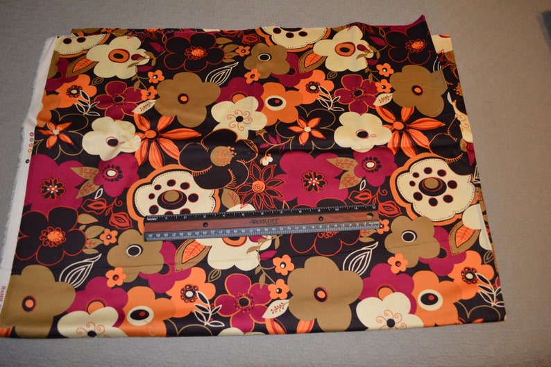 Destash C-24 One Full Yard Of Brown Floral Mod Print Cotton Quilting Fabric