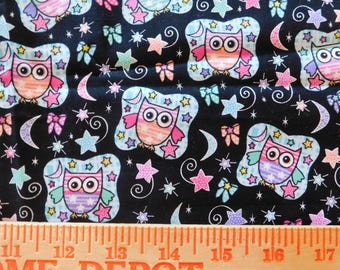 Destash- Night time Owl Print Cotton Fabric Remnant (G-306)