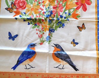 Destash- 2 Smaller Bird and Floral Fabric Panels (G-296)
