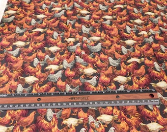 Destash- Rooster Cotton Quilting Fabric Remnant (E-065)