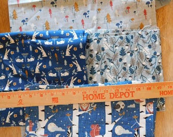 Destash- 4 Pieces of Coordinating Woodland Animal Print Cotton Fabric Remnants (G-319)